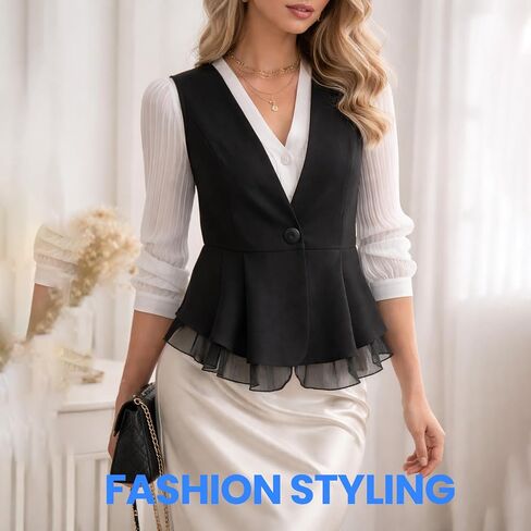 Women's Plus Size Mesh V Neck Blazer Vest Tops Trendy Sleeveless Business Casual Work Office Suit Vests in Kuwait