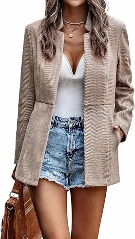 SEMATOMALA Women's Winter Herringbone Suit Blazer Jacket Slim Fitted Casual Work Office Wool Blend Mock Neck Coat in Kuwait