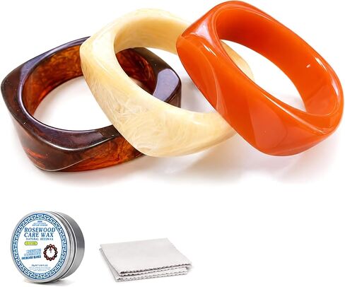 Chunky Resin Acrylic Bangle Bracelets for Women, 3 Pcs Brown Wide Geometric Bangles Set, Stackable Statement Bracelet Jewelry for Daily Festival Beach Gift in Saudi Arabia