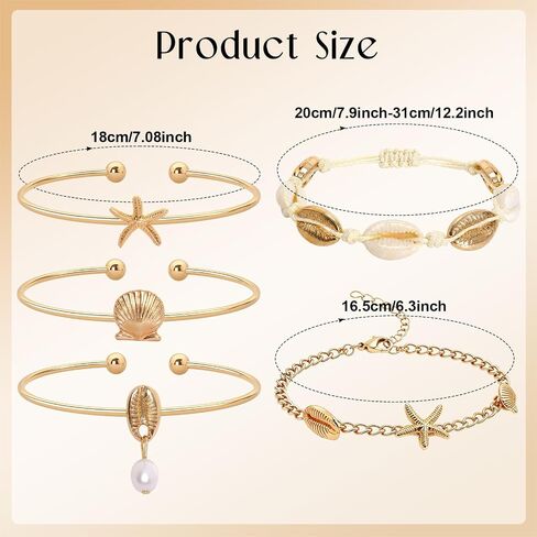 5 Pcs Gold Shell Starfish Bracelets Seashell Stretch Bracelet Layered Bangle Bracelet for Women Summer Beach Jewelry in Saudi Arabia