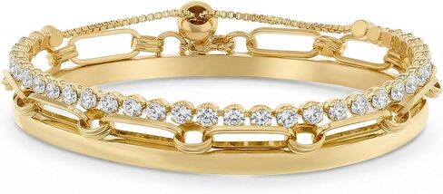 Waterproof Bracelet Set 14K Yellow Gold Plated Brass Cubic Zirconia Tennis Bracelets for Women Jewelry Sets Stack Trendy Dainty Stackable Paperclip Chain Bangle in Kuwait
