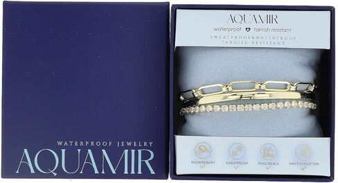 Waterproof Bracelet Set 14K Yellow Gold Plated Brass Cubic Zirconia Tennis Bracelets for Women Jewelry Sets Stack Trendy Dainty Stackable Paperclip Chain Bangle in Kuwait