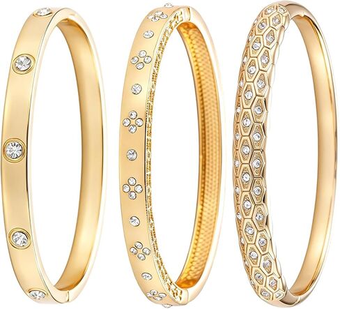 3PCS - Gold Bangle Bracelet for Women, 18K Gold Plated Love Bracelet, Dainty Vintage Trendy, Waterproof, Non Tarnish, Fashion Jewelry Accessories, Gift Idea for Mother's Day, Valentine's Day, Christmas and Birthdays in Kuwait