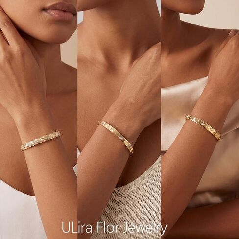 3PCS - Gold Bangle Bracelet for Women, 18K Gold Plated Love Bracelet, Dainty Vintage Trendy, Waterproof, Non Tarnish, Fashion Jewelry Accessories, Gift Idea for Mother's Day, Valentine's Day, Christmas and Birthdays in Kuwait
