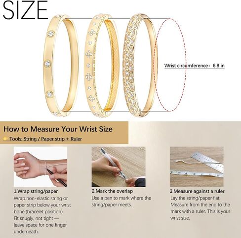 3PCS - Gold Bangle Bracelet for Women, 18K Gold Plated Love Bracelet, Dainty Vintage Trendy, Waterproof, Non Tarnish, Fashion Jewelry Accessories, Gift Idea for Mother's Day, Valentine's Day, Christmas and Birthdays in Kuwait