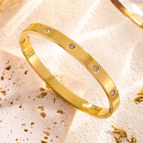 14K Gold Plated Love Bangle Bracelets Titanium Steel Gold Silver Rose Gold Oval Bracelet Cubic Zirconia 62mm Diameter Bracelet Bangle Jewelry Gifts for Women in Kuwait