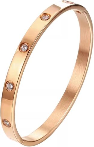 14K Gold Plated Love Bangle Bracelets Titanium Steel Gold Silver Rose Gold Oval Bracelet Cubic Zirconia 62mm Diameter Bracelet Bangle Jewelry Gifts for Women in Kuwait