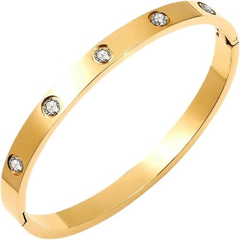14K Gold Plated Love Bangle Bracelets Titanium Steel Gold Silver Rose Gold Oval Bracelet Cubic Zirconia 62mm Diameter Bracelet Bangle Jewelry Gifts for Women in Kuwait
