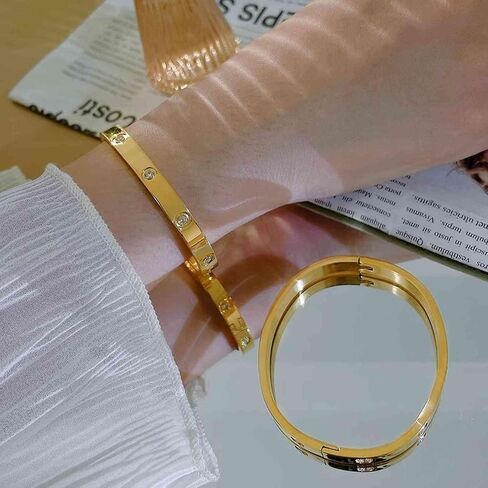 14K Gold Plated Love Bangle Bracelets Titanium Steel Gold Silver Rose Gold Oval Bracelet Cubic Zirconia 62mm Diameter Bracelet Bangle Jewelry Gifts for Women in Kuwait