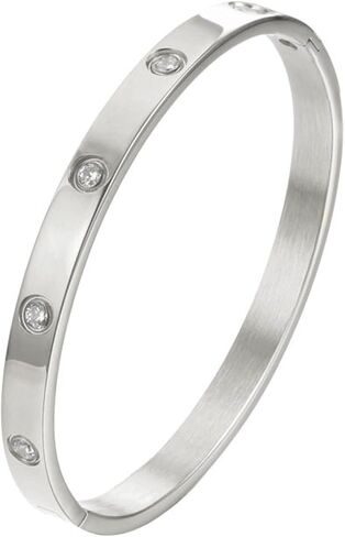 14K Gold Plated Love Bangle Bracelets Titanium Steel Gold Silver Rose Gold Oval Bracelet Cubic Zirconia 62mm Diameter Bracelet Bangle Jewelry Gifts for Women in Kuwait