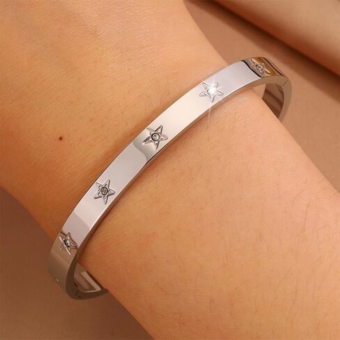 Star Sliver Plated Rhinestone Bangle Bracelets Stainless Steel Bangle Durable Celestial Everyday Jewelry in Kuwait