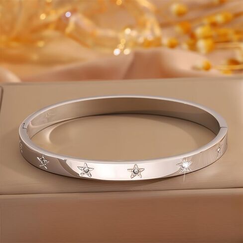 Star Sliver Plated Rhinestone Bangle Bracelets Stainless Steel Bangle Durable Celestial Everyday Jewelry in Kuwait