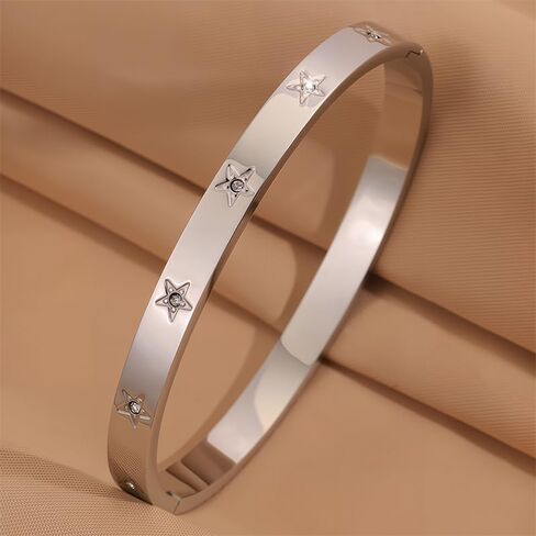 Star Sliver Plated Rhinestone Bangle Bracelets Stainless Steel Bangle Durable Celestial Everyday Jewelry in Kuwait