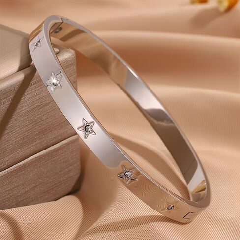 Star Sliver Plated Rhinestone Bangle Bracelets Stainless Steel Bangle Durable Celestial Everyday Jewelry in Kuwait