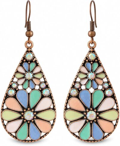 Colorful Green Teardrop Earrings for Women - Bohemian Style Enamel Dangle Earrings Lightweight Fashion Jewelry for Daily/Wedding/Party in Saudi Arabia