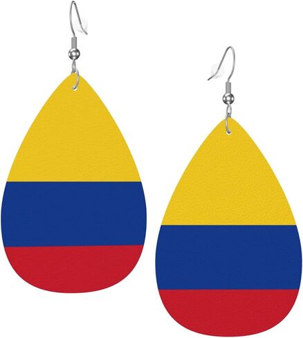 DUIYWFH Colombia Flags Of Countries Faux Leather Earrings For Women Teardrop Dangle Earrings in Saudi Arabia