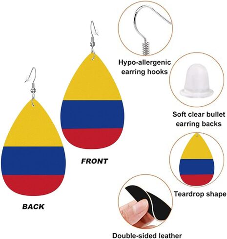DUIYWFH Colombia Flags Of Countries Faux Leather Earrings For Women Teardrop Dangle Earrings in Saudi Arabia