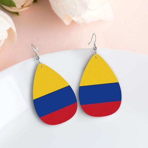 DUIYWFH Colombia Flags Of Countries Faux Leather Earrings For Women Teardrop Dangle Earrings in Saudi Arabia