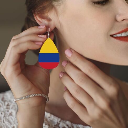 DUIYWFH Colombia Flags Of Countries Faux Leather Earrings For Women Teardrop Dangle Earrings in Saudi Arabia