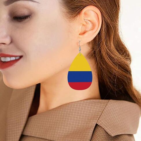 DUIYWFH Colombia Flags Of Countries Faux Leather Earrings For Women Teardrop Dangle Earrings in Saudi Arabia