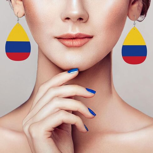 DUIYWFH Colombia Flags Of Countries Faux Leather Earrings For Women Teardrop Dangle Earrings in Saudi Arabia