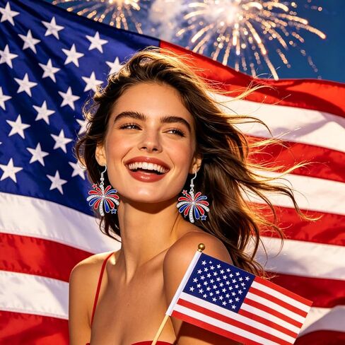 14 Pairs 4th of July Earrings for Women, 250th Anniversary USA Patriotic Earrings Set, Red White Blue American Flag Star Heart Fireworks Dangle Stud Jewelry for Independence Day in Saudi Arabia