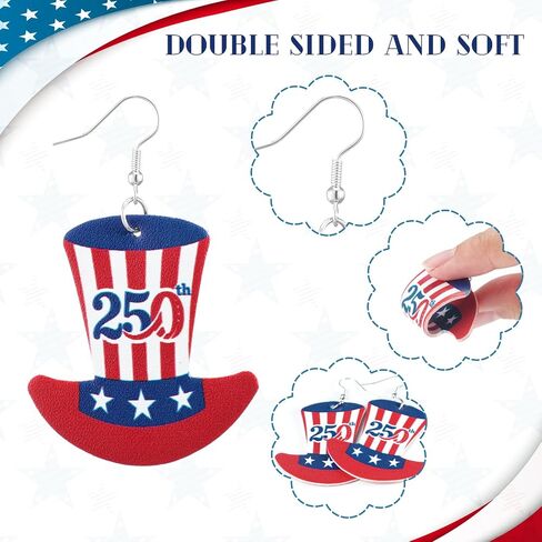 Sureio 12 Pairs 4th of July 250th Anniversary Earrings for Women Patriotic American Flag Dangle Earrings Red White Blue Leather Jewelry for Women Mom Independence Day 250th Celebration Gifts in Kuwait
