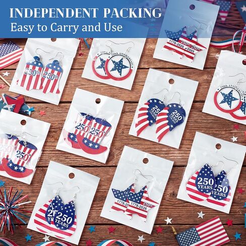 Sureio 12 Pairs 4th of July 250th Anniversary Earrings for Women Patriotic American Flag Dangle Earrings Red White Blue Leather Jewelry for Women Mom Independence Day 250th Celebration Gifts in Kuwait