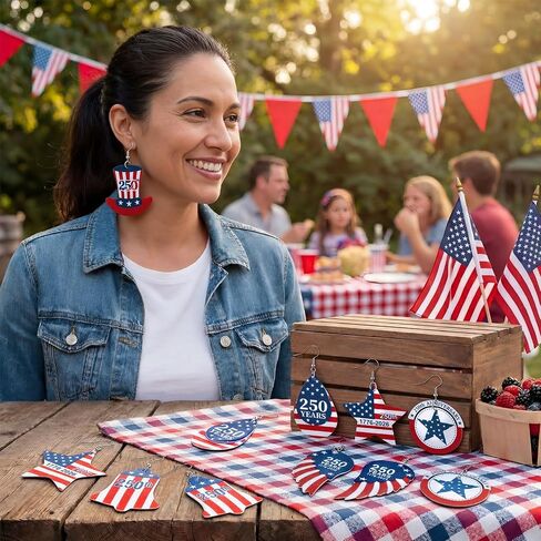 Sureio 12 Pairs 4th of July 250th Anniversary Earrings for Women Patriotic American Flag Dangle Earrings Red White Blue Leather Jewelry for Women Mom Independence Day 250th Celebration Gifts in Kuwait