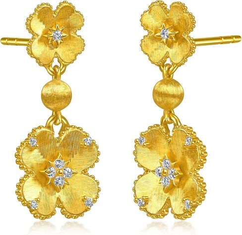CHOW SANG SANG Gold Rhyme 999 Gold Diamond Four-Leaf Clovers Earrings for Women 96153E in Kuwait