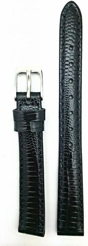 NewLife 14mm Black Genuine Leather Watchband | Teju Lizard Grain, Lightly Padded, Replacement Wrist Watchstrap that brings to Any Watch (Womens Standard Length) in Kuwait
