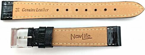 NewLife 14mm Black Genuine Leather Watchband | Teju Lizard Grain, Lightly Padded, Replacement Wrist Watchstrap that brings to Any Watch (Womens Standard Length) in Kuwait