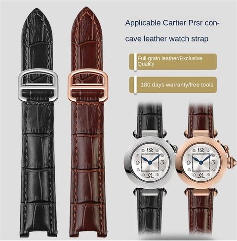 SKM Genuine Leather Watchband Men Women for Cartier Pasha W3108/HPI004 Folding Buckle Concave Strap 21x15m 20x12mm 18x10mm Watchbands (Color : Brown Rose Gold, Size : 21.15mm) in Saudi Arabia