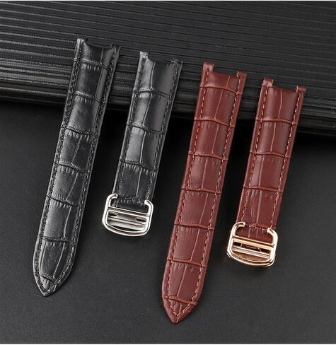 SKM Genuine Leather Watchband Men Women for Cartier Pasha W3108/HPI004 Folding Buckle Concave Strap 21x15m 20x12mm 18x10mm Watchbands (Color : Brown Rose Gold, Size : 21.15mm) in Saudi Arabia