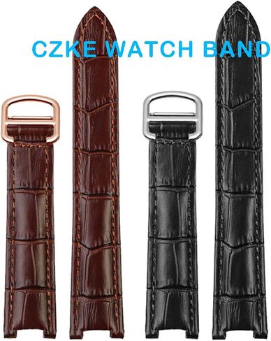 SKM Genuine Leather Watchband Men Women for Cartier Pasha W3108/HPI004 Folding Buckle Concave Strap 21x15m 20x12mm 18x10mm Watchbands (Color : Brown Rose Gold, Size : 21.15mm) in Saudi Arabia