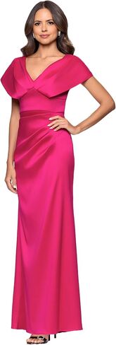 Betsy & Adam Women’s Soft V-Neckline with Draped Portrait Collar, Short Sleeve Floor Length Dress, Petite & Plus Sizes in Saudi Arabia