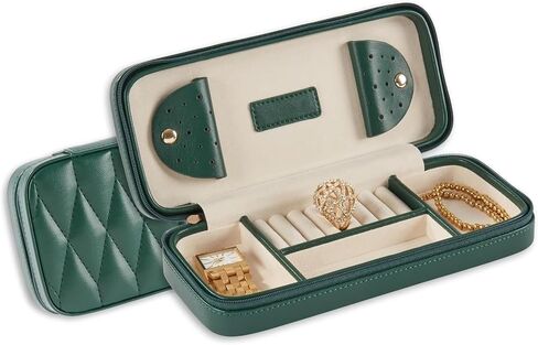 Bey-Berk Diamond-Quilted Leather Travel Jewelry Case, Black, 9" x 4" x 1.75" in Saudi Arabia