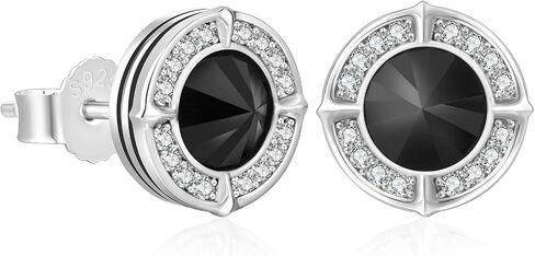 KRKC&CO Mens Earrings, Sterling Silver Stud Earrings, Hypoallergenic CZ Birthday Gift for Him, White Gold Plated and Black Smear, All-Seeing Eye, Star of David Stud Jewerly in Kuwait