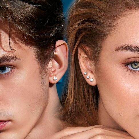 6 pairs Push-in Flat Back Stud Earrings 14K Gold Plated Simulated Diamond Round Cubic Zirconia Earrings Studs Set Hypoallergenic CZ Stud Earrings for Women men in Kuwait