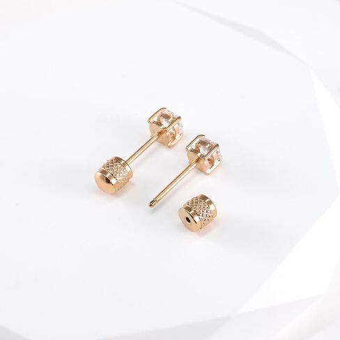6 pairs Push-in Flat Back Stud Earrings 14K Gold Plated Simulated Diamond Round Cubic Zirconia Earrings Studs Set Hypoallergenic CZ Stud Earrings for Women men in Kuwait