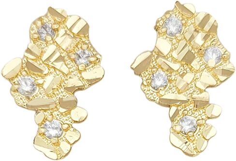 Mens 10k Yellow Gold Nugget Earrings With CZ in Kuwait