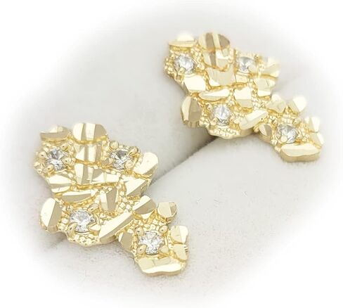 Mens 10k Yellow Gold Nugget Earrings With CZ in Kuwait