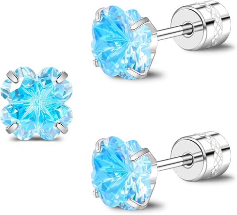 Four Leaf Clover Cubic Zirconia Stud Earrings for Men Women, St Patricks Day Stainless Steel Hypoallergenic Screw Back Earrings, Flat Back Stud Earrings, Rainbow Crystal Flower Jewelry Earrings for Birthday Party Daily Wear in Saudi Arabia