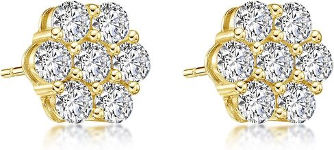 14K White Yellow Gold Plated Stud Earrings for Men Women, Hypoallergenic Princess Round Cut 0.6CT-2.8CT Cubic Zirconia Square Round Halo Stud Earring, Iced Out CZ Studs Jewelry for Men, 9.5-11MM in Kuwait