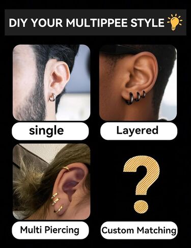 SMORI Mens Womens Hoop Earrings Gold/Silver Plated/Black Small Hoop Earring Set for Women Men Stainless Steel Huggie Earrings Hypoallergenic Lightweight Sleeper Earring Cartilage Ear Piercing in Kuwait