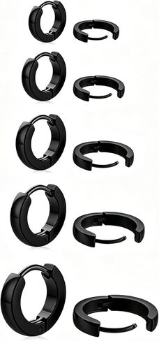 SMORI Mens Womens Hoop Earrings Gold/Silver Plated/Black Small Hoop Earring Set for Women Men Stainless Steel Huggie Earrings Hypoallergenic Lightweight Sleeper Earring Cartilage Ear Piercing in Kuwait