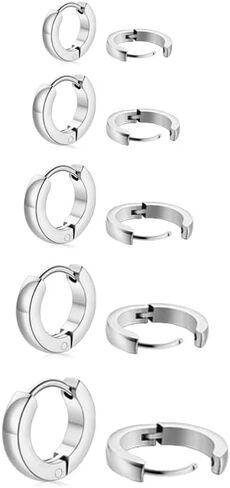 SMORI Mens Womens Hoop Earrings Gold/Silver Plated/Black Small Hoop Earring Set for Women Men Stainless Steel Huggie Earrings Hypoallergenic Lightweight Sleeper Earring Cartilage Ear Piercing in Kuwait