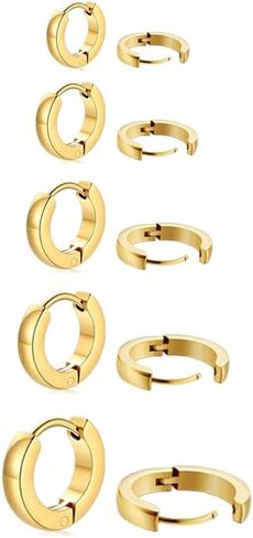 SMORI Mens Womens Hoop Earrings Gold/Silver Plated/Black Small Hoop Earring Set for Women Men Stainless Steel Huggie Earrings Hypoallergenic Lightweight Sleeper Earring Cartilage Ear Piercing in Kuwait
