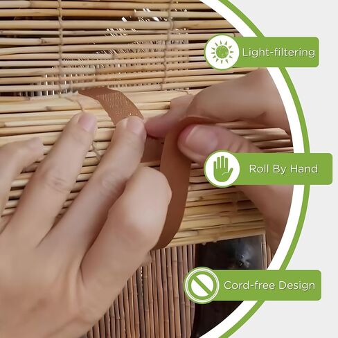 Forever Bamboo Light-Filtering Cord-Free Bamboo Reed Roll-Up Blind Shades for Windows Manual Roman Blinds Natural 60 in W x 72 in H (Pack of 2) in Saudi Arabia
