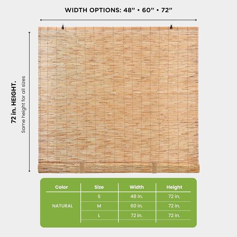 Forever Bamboo Light-Filtering Cord-Free Bamboo Reed Roll-Up Blind Shades for Windows Manual Roman Blinds Natural 60 in W x 72 in H (Pack of 2) in Saudi Arabia